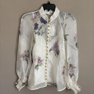NWT Authentic Zimmermann Natura Linen-Silk Floral Shirt sz AU 2/ US 6-8